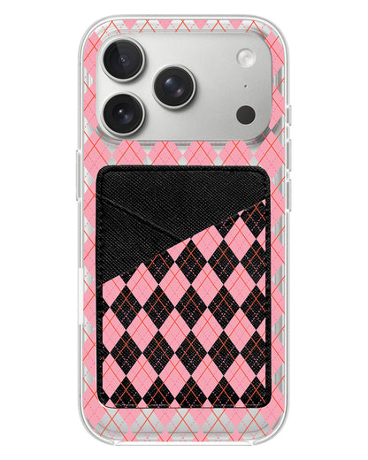 iPhone Phone Wallet Case - Pink Argyle