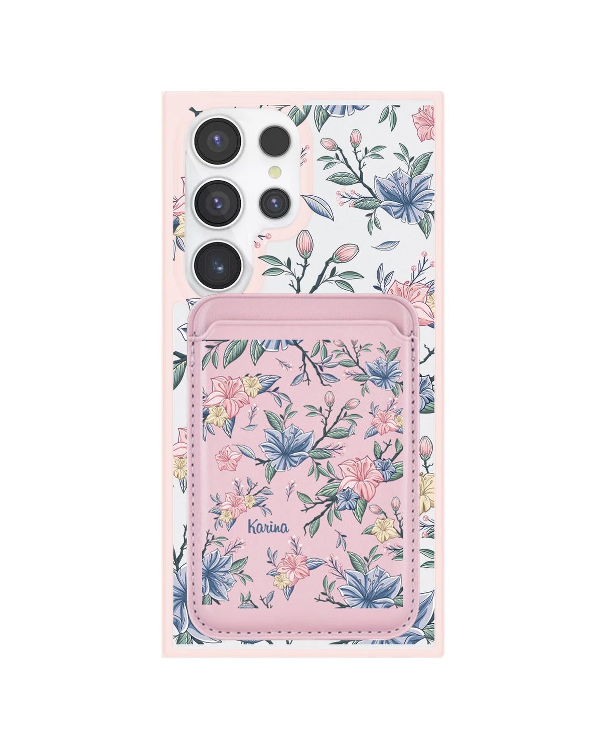 Android Magnetic Wallet Case - Pink & Blue Floral