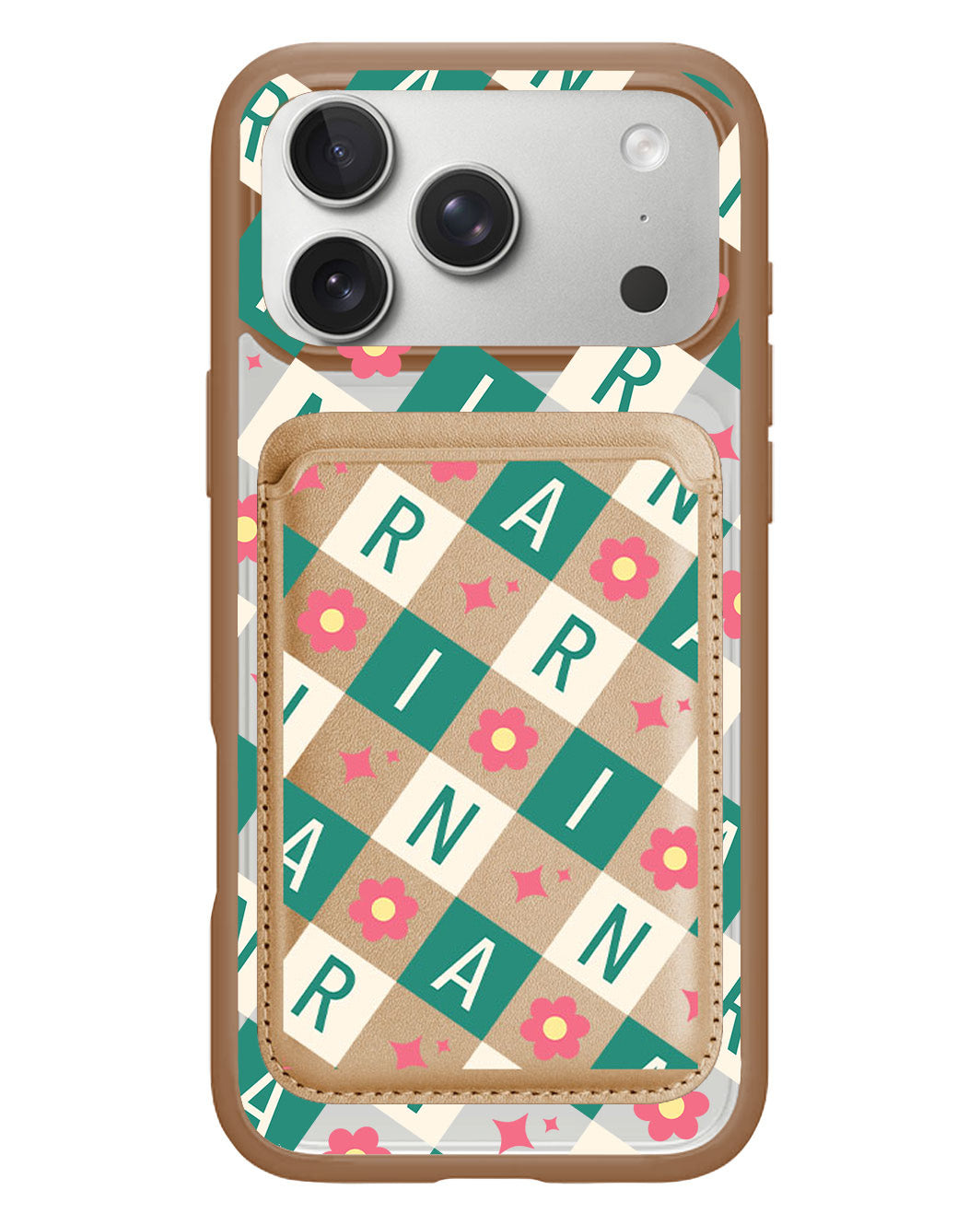iPhone Magnetic Wallet Case - Flower Grid Monogram 4.0
