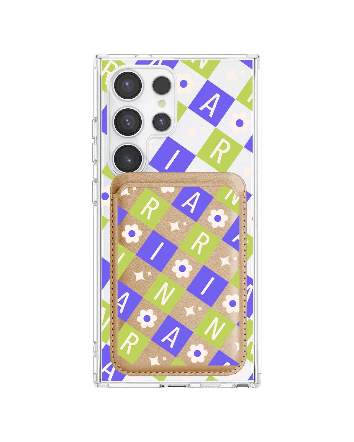 Android Magnetic Wallet Case - Flower Grid Monogram 5.0