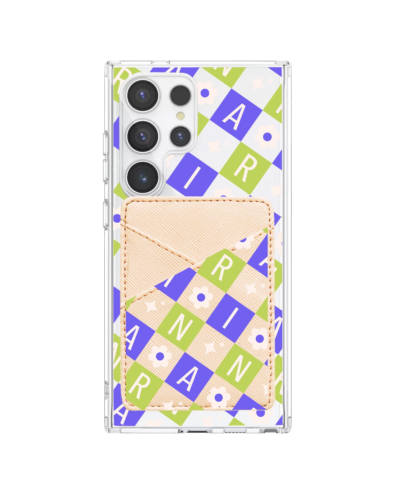 Android Phone Wallet Case - Flower Grid Monogram 5.0