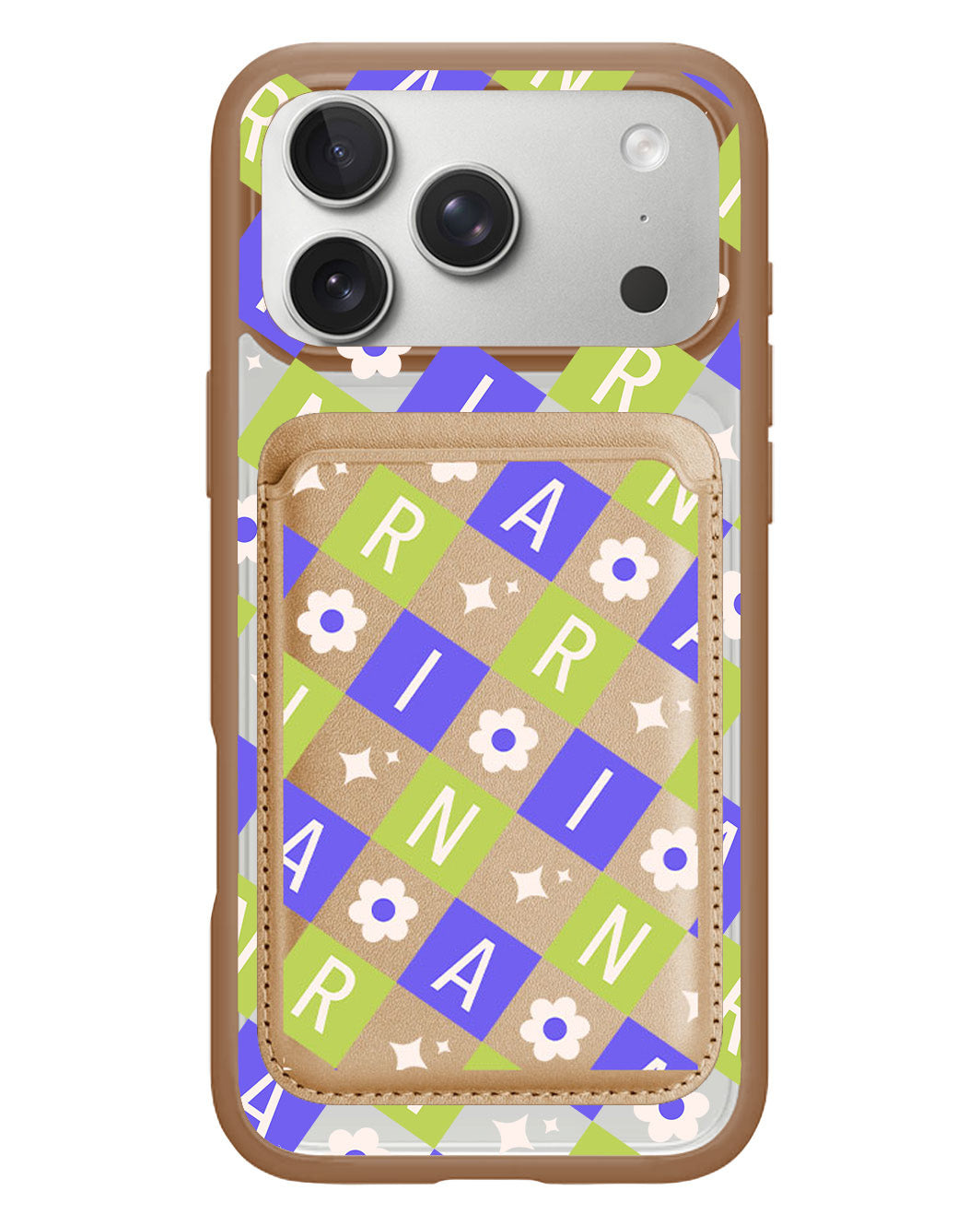 iPhone Magnetic Wallet Case - Flower Grid Monogram 5.0