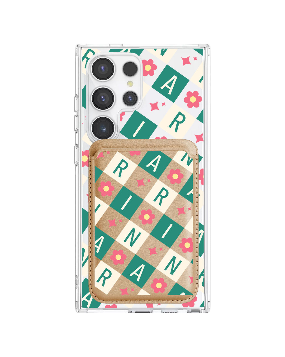 Android Magnetic Wallet Case - Flower Grid Monogram 4.0