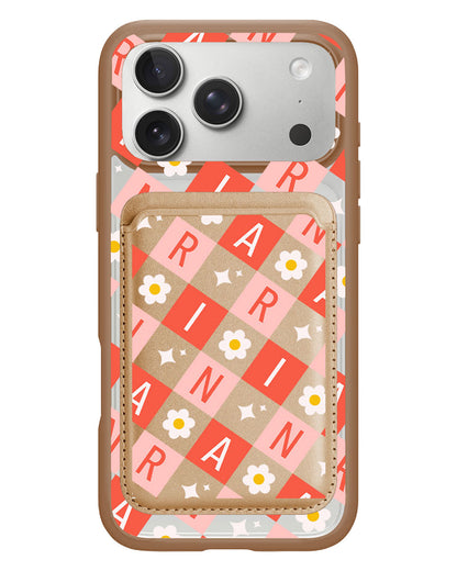 iPhone Magnetic Wallet Case - Flower Grid Monogram 2.0