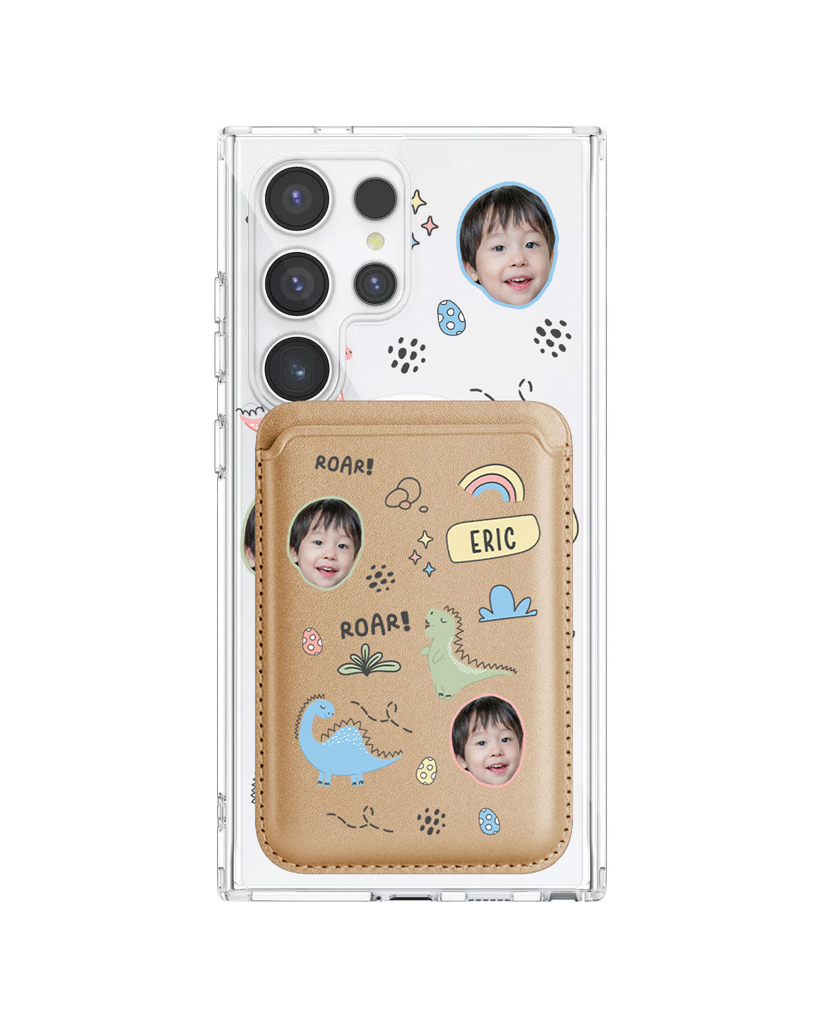 Android Magnetic Wallet Case - Face Grid Dino