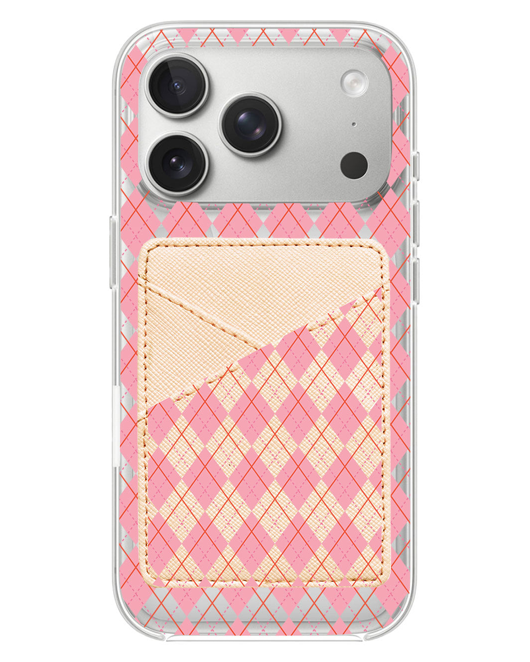 iPhone Phone Wallet Case - Pink Argyle