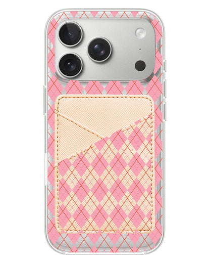 iPhone Phone Wallet Case - Pink Argyle