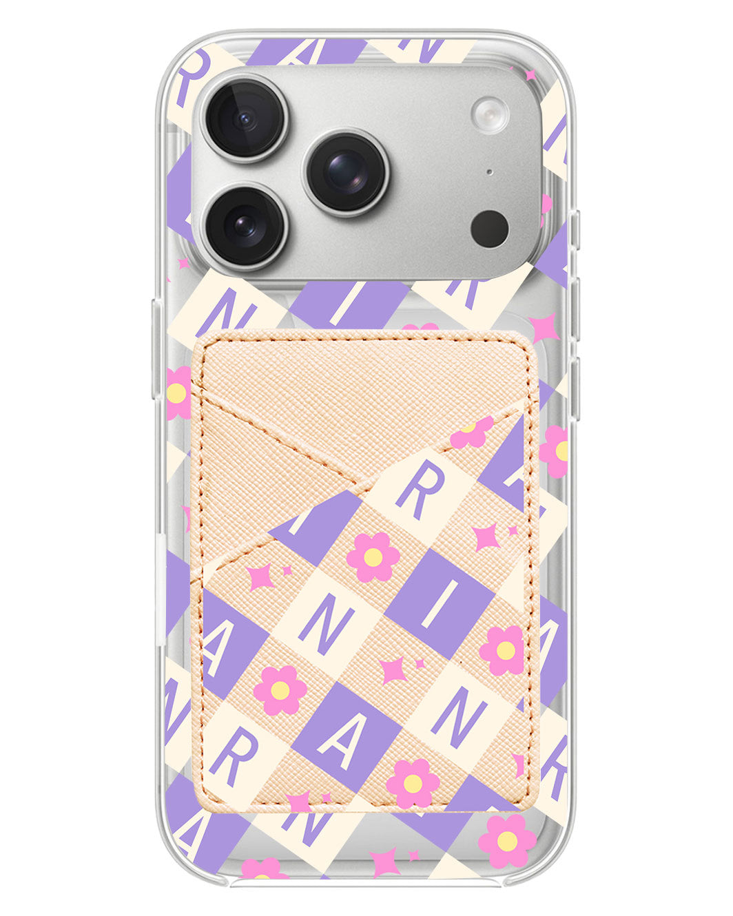 iPhone Phone Wallet Case - Flower Grid Monogram 3.0