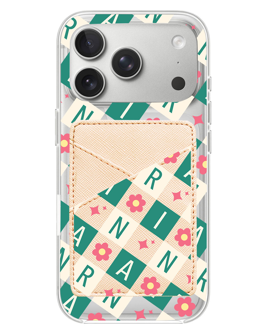 iPhone Phone Wallet Case - Flower Grid Monogram 4.0