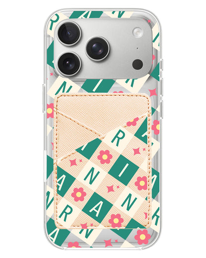 iPhone Phone Wallet Case - Flower Grid Monogram 4.0