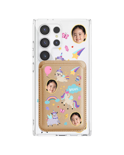 Android Magnetic Wallet Case - Face Grid Unicorn