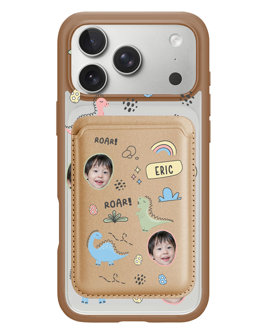 iPhone Magnetic Wallet Case - Face Grid Dino
