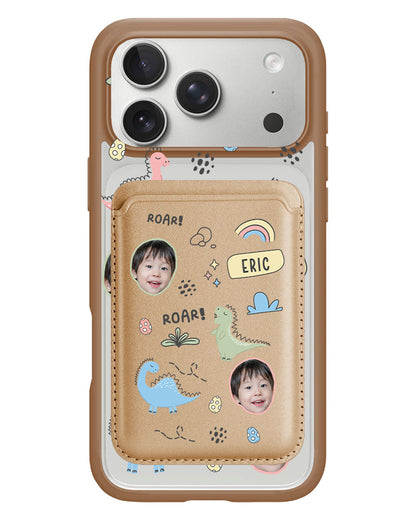 iPhone Magnetic Wallet Case - Face Grid Dino