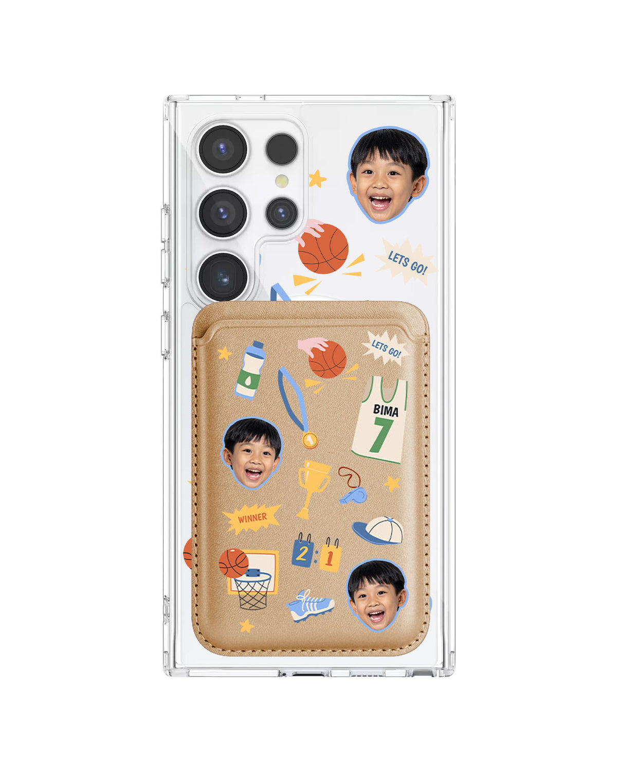 Android Magnetic Wallet Case - Face Grid Basketball