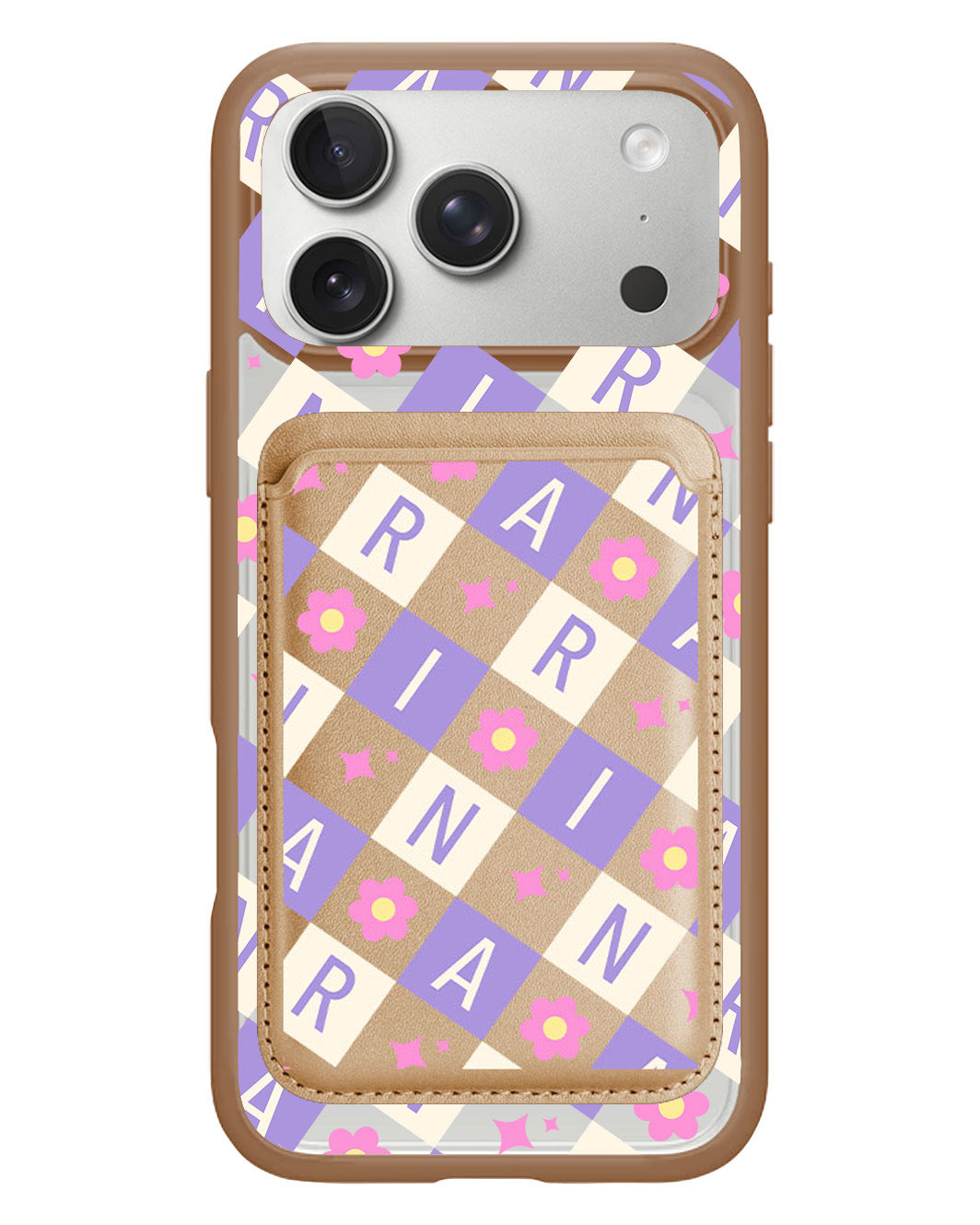 iPhone Magnetic Wallet Case - Flower Grid Monogram 3.0