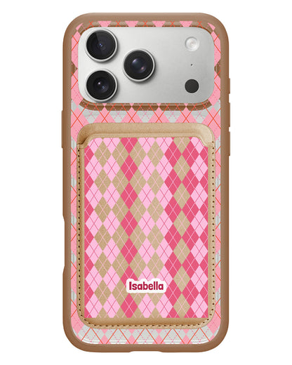 iPhone Magnetic Wallet Case - Pink Argyle