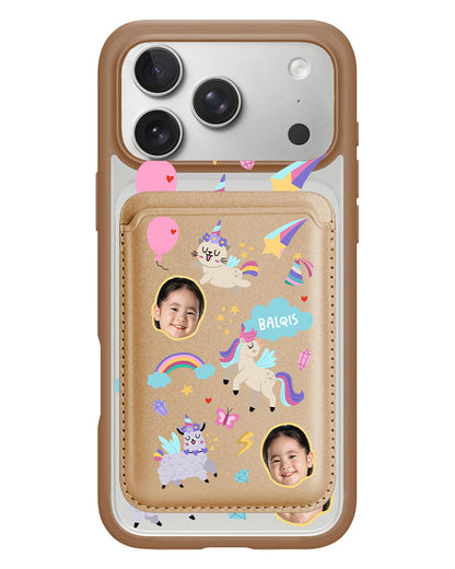 iPhone Magnetic Wallet Case - Face Grid Unicorn