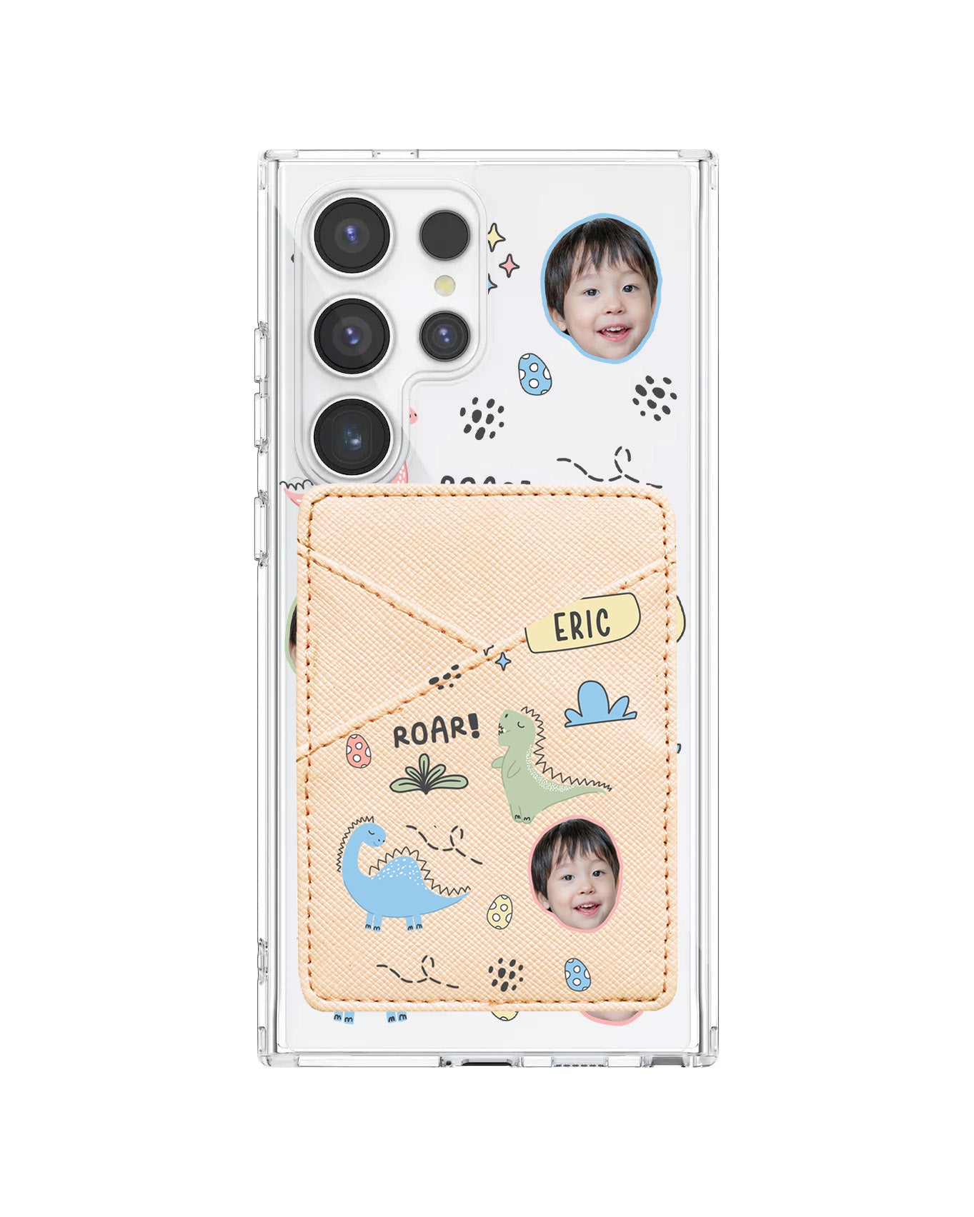 Android Phone Wallet Case - Face Grid Dino