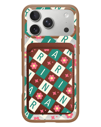 iPhone Magnetic Wallet Case - Flower Grid Monogram 4.0