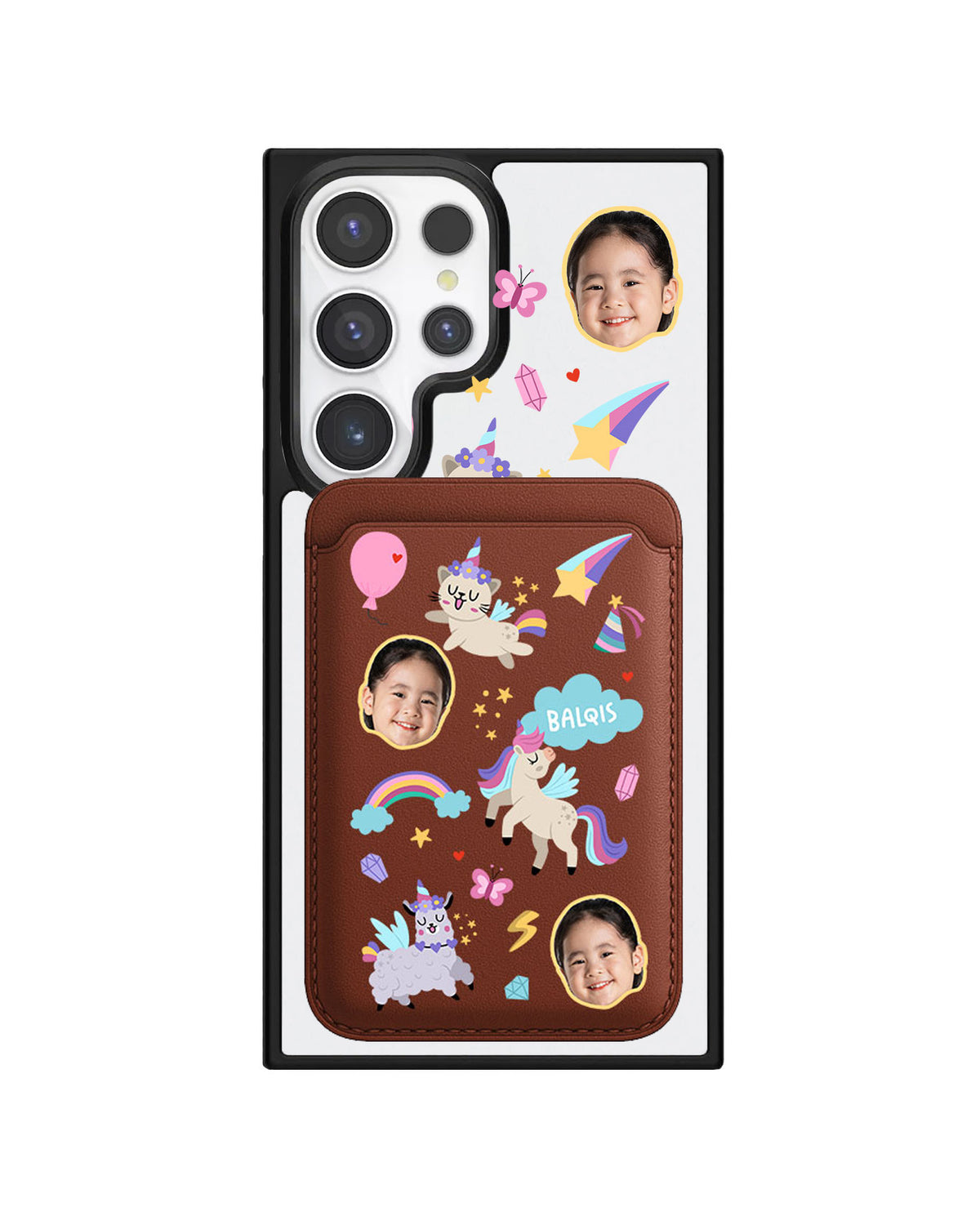 Android Magnetic Wallet Case - Face Grid Unicorn