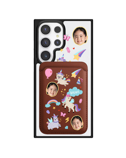 Android Magnetic Wallet Case - Face Grid Unicorn