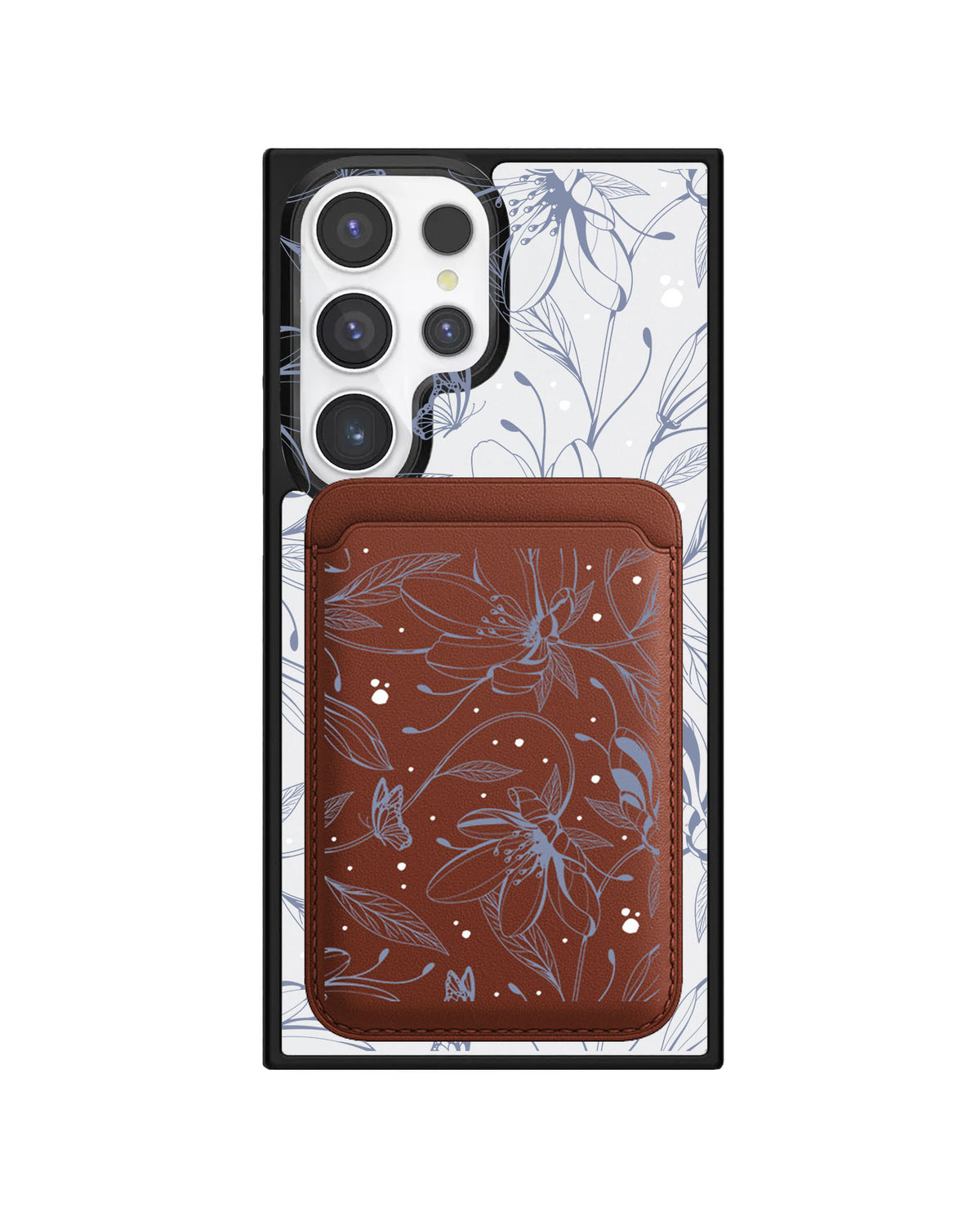 Android Magnetic Wallet Case - Sketchy Flower & Butterfly 2.0