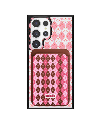 Android Magnetic Wallet Case - Pink Argyle