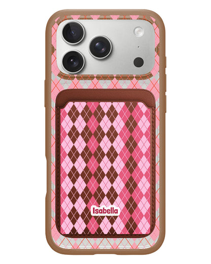 iPhone Magnetic Wallet Case - Pink Argyle