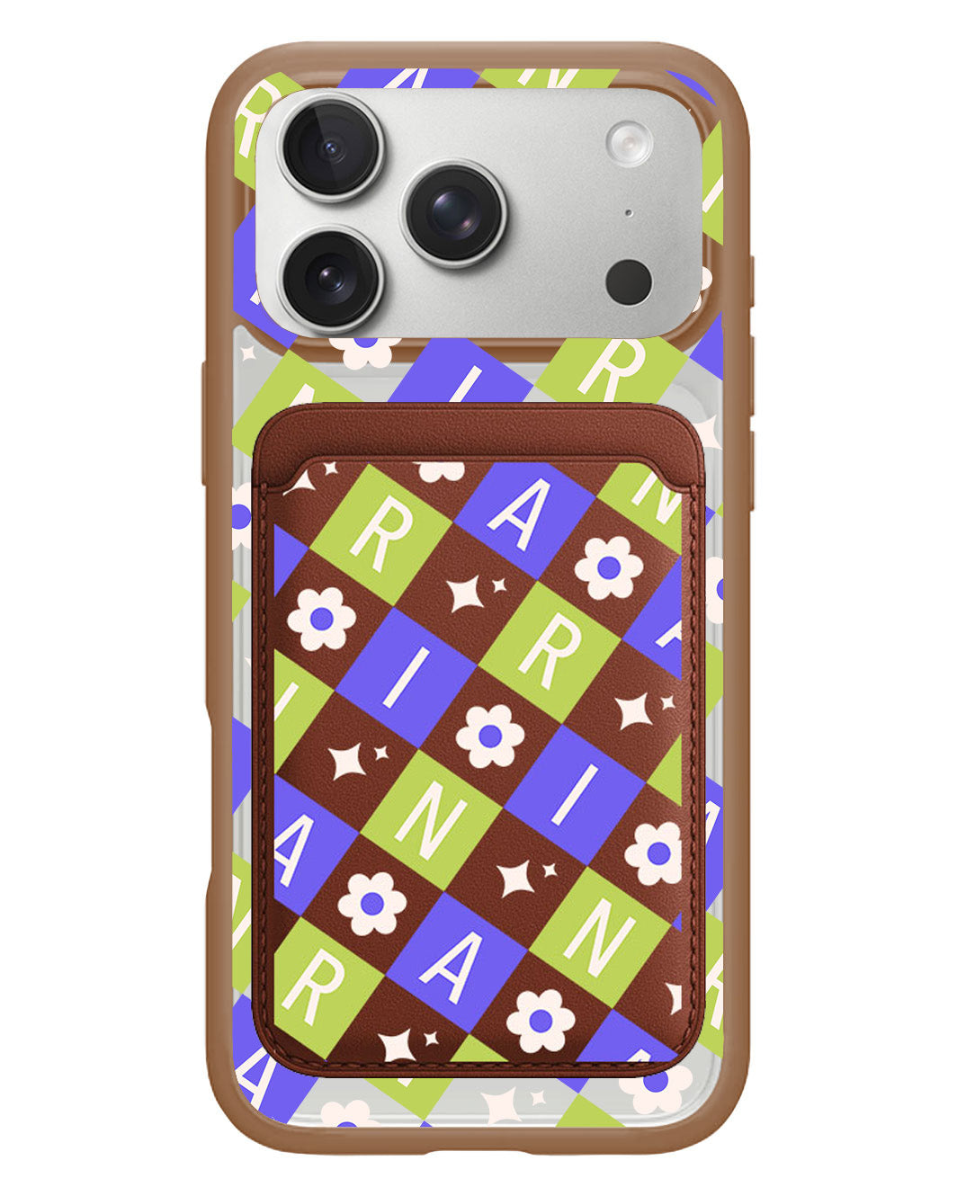iPhone Magnetic Wallet Case - Flower Grid Monogram 5.0