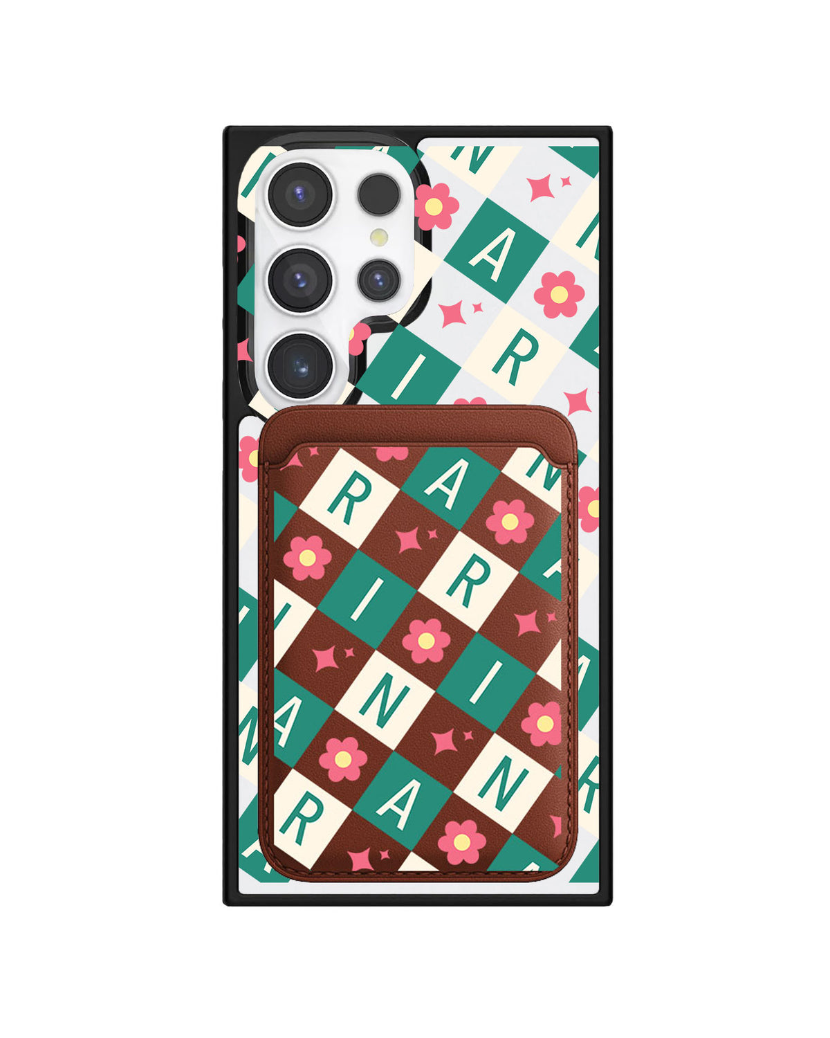 Android Magnetic Wallet Case - Flower Grid Monogram 4.0