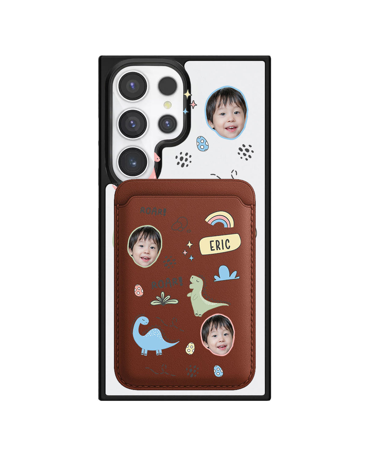 Android Magnetic Wallet Case - Face Grid Dino
