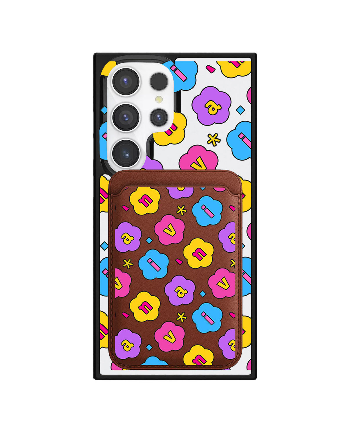 Android Magnetic Wallet Case - Flower Petals Monogram 4.0