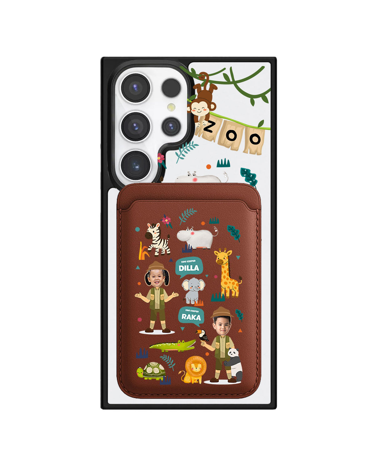 Android Magnetic Wallet Case - Face Grid Dream Zoo Keeper