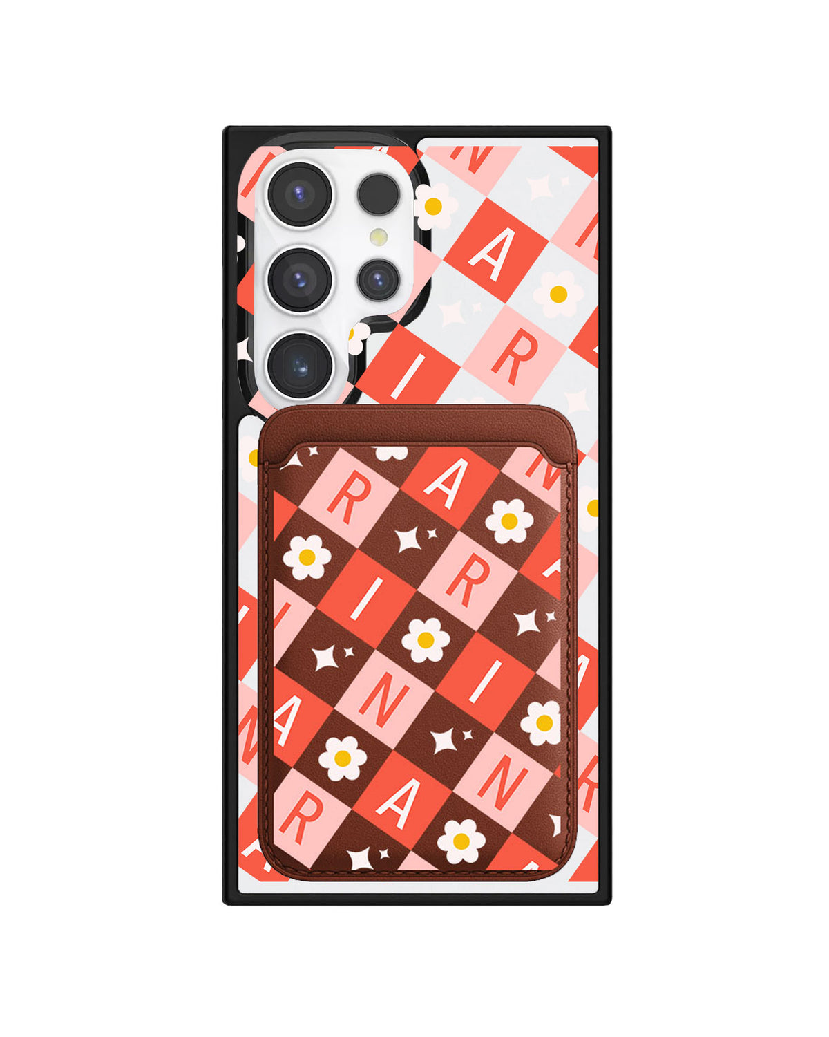 Android Magnetic Wallet Case - Flower Grid Monogram 2.0