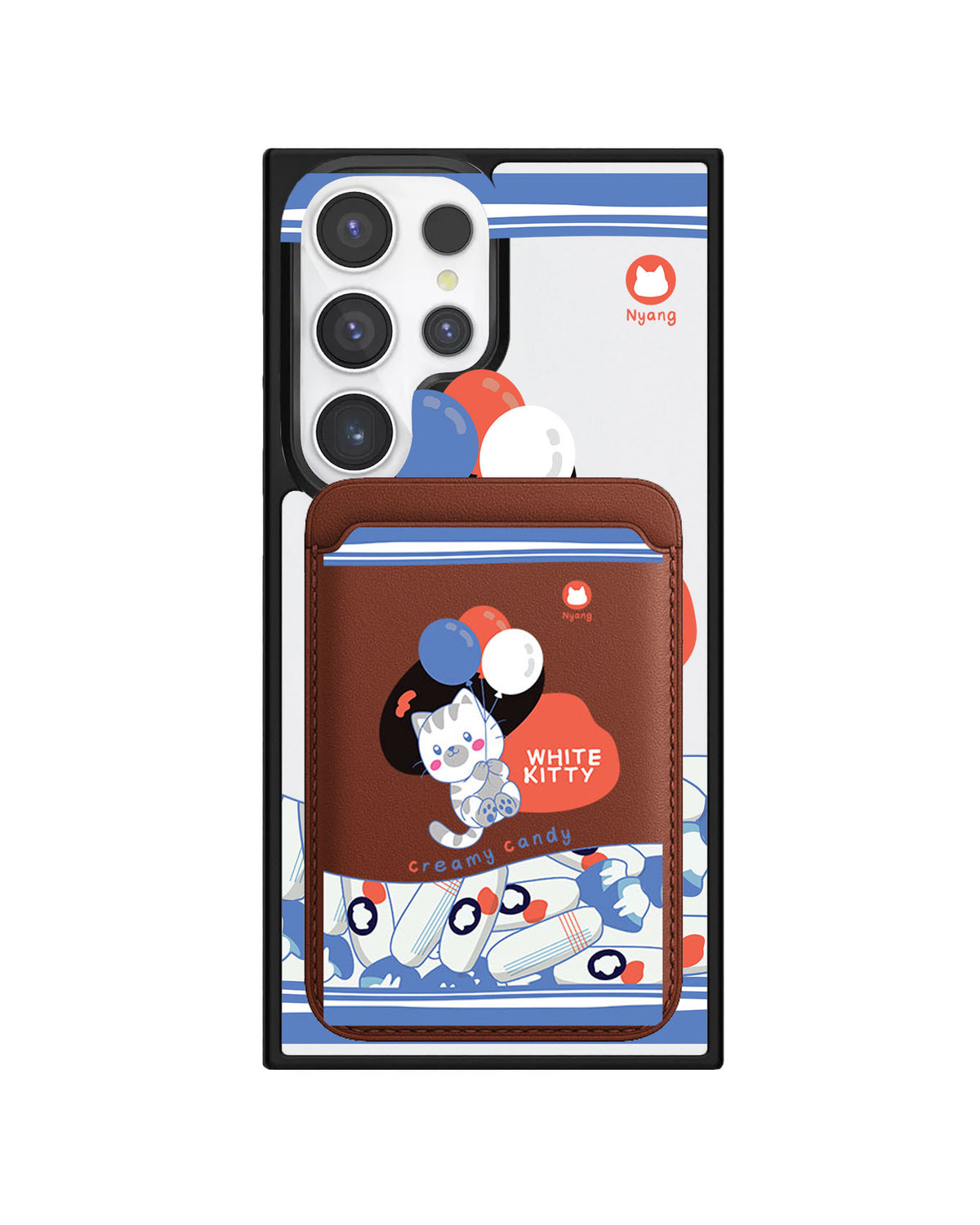 Android Magnetic Wallet Case - White Kitty