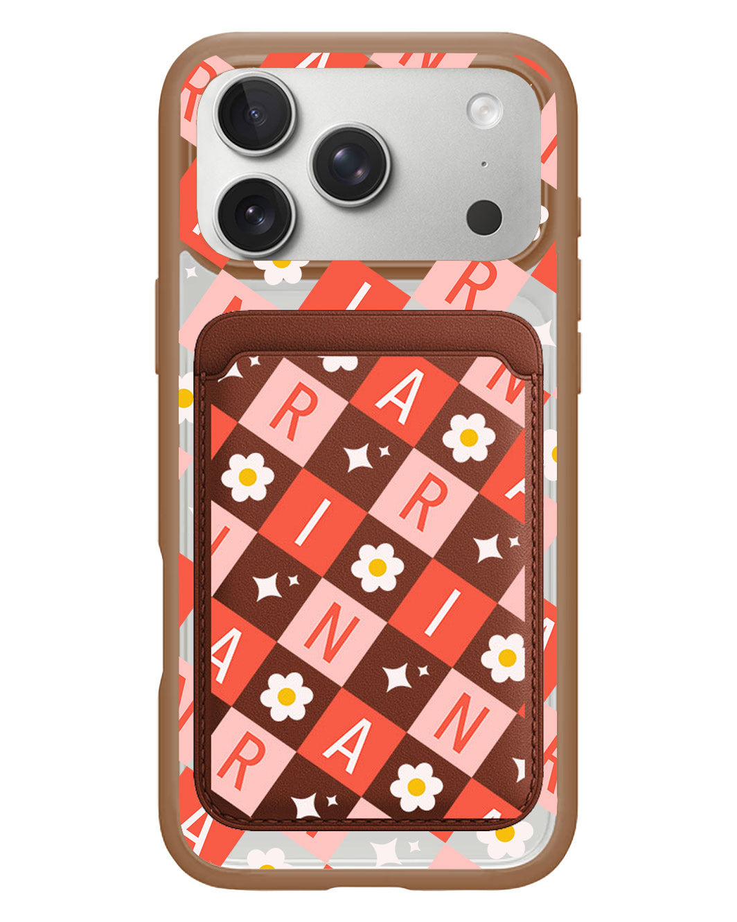 iPhone Magnetic Wallet Case - Flower Grid Monogram 2.0
