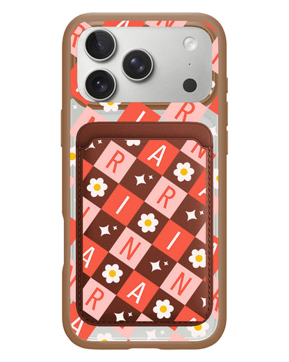 iPhone Magnetic Wallet Case - Flower Grid Monogram 2.0