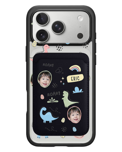 iPhone Magnetic Wallet Case - Face Grid Dino