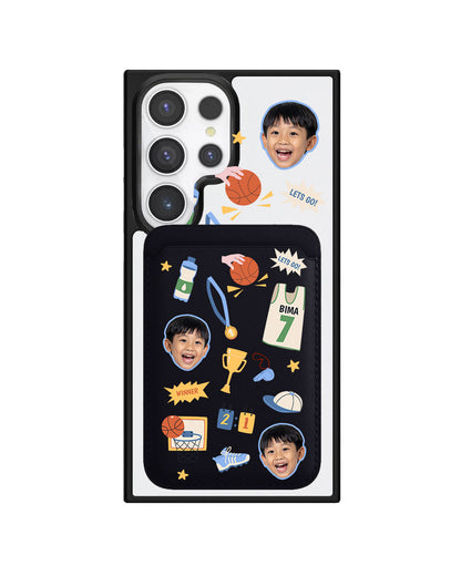 Android Magnetic Wallet Case - Face Grid Basketball