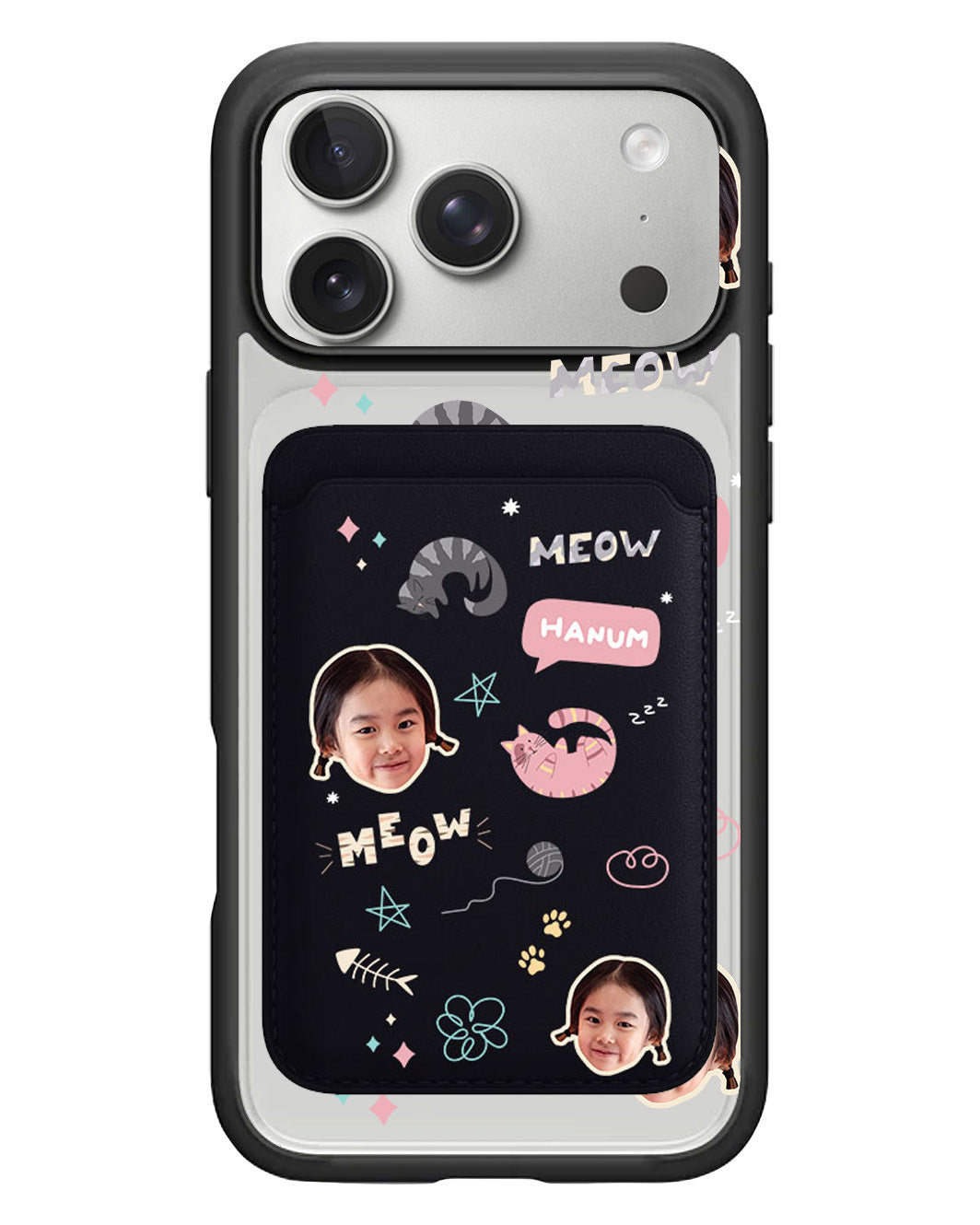 iPhone Magnetic Wallet Case - Face Grid Kitty