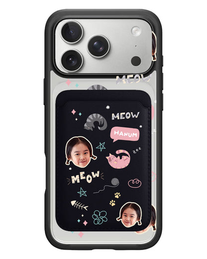 iPhone Magnetic Wallet Case - Face Grid Kitty
