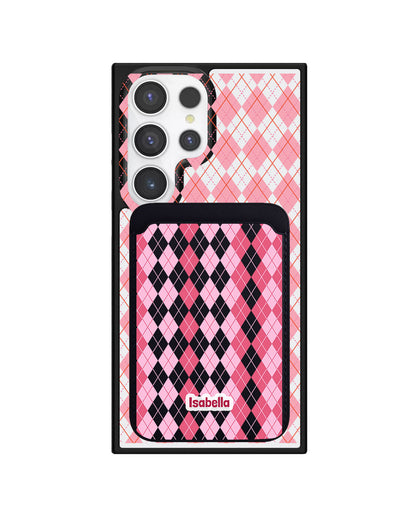 Android Magnetic Wallet Case - Pink Argyle