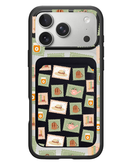 iPhone Magnetic Wallet Case - Cottagecore Stamps