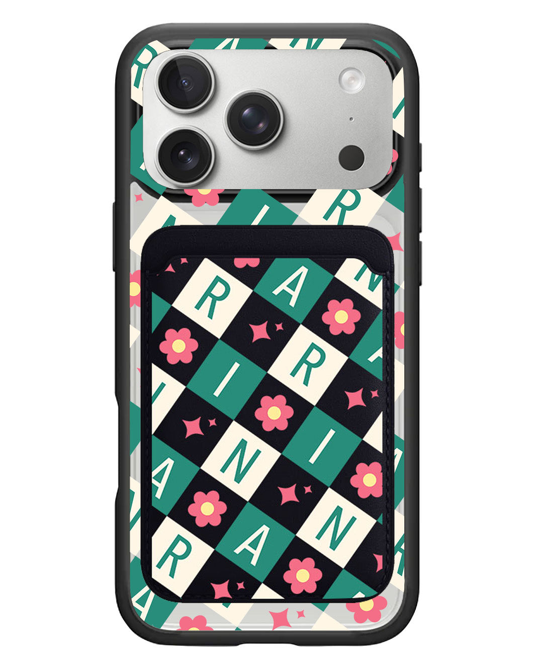 iPhone Magnetic Wallet Case - Flower Grid Monogram 4.0