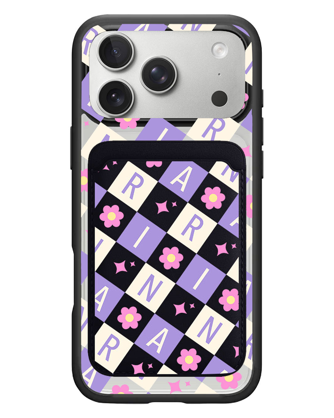 iPhone Magnetic Wallet Case - Flower Grid Monogram 3.0