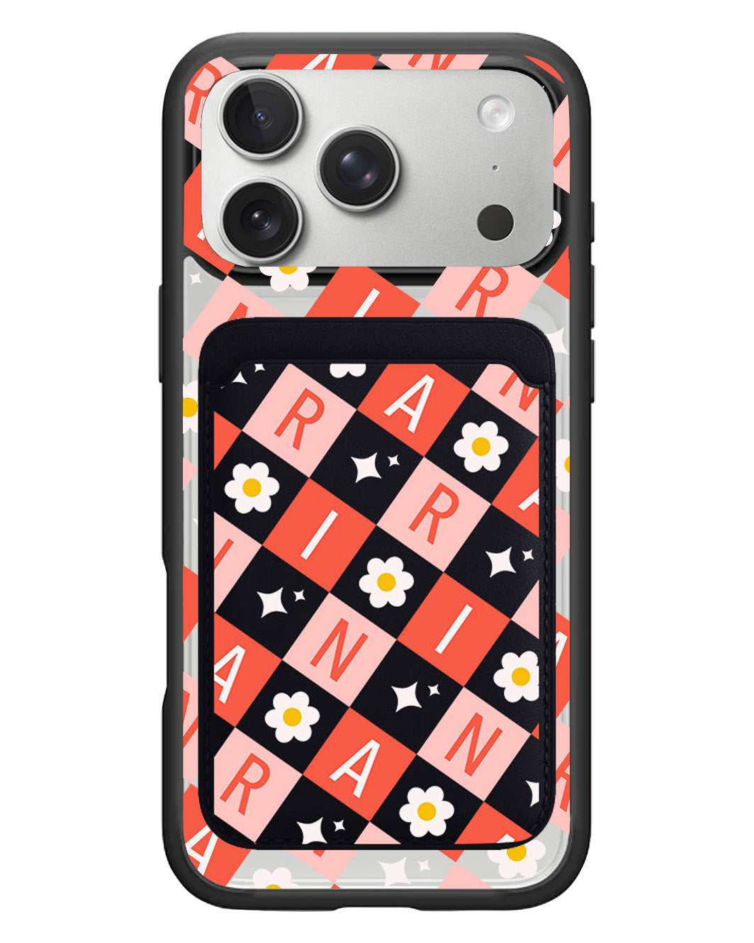 iPhone Magnetic Wallet Case - Flower Grid Monogram 2.0