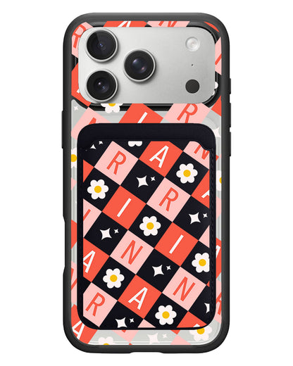 iPhone Magnetic Wallet Case - Flower Grid Monogram 2.0