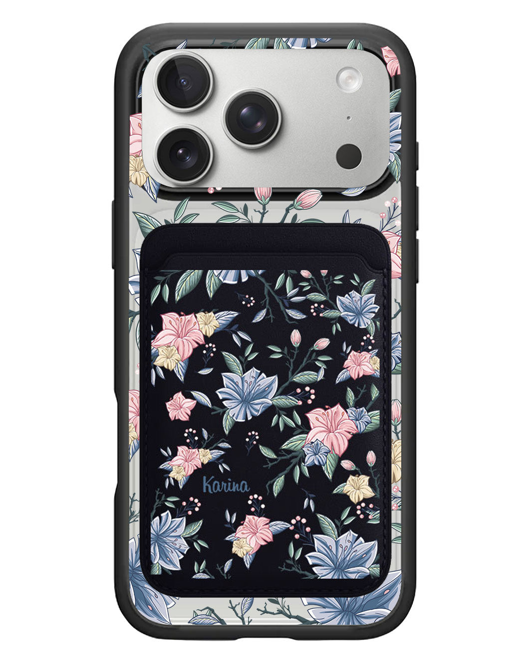 iPhone Magnetic Wallet Case - Pink & Blue Florals