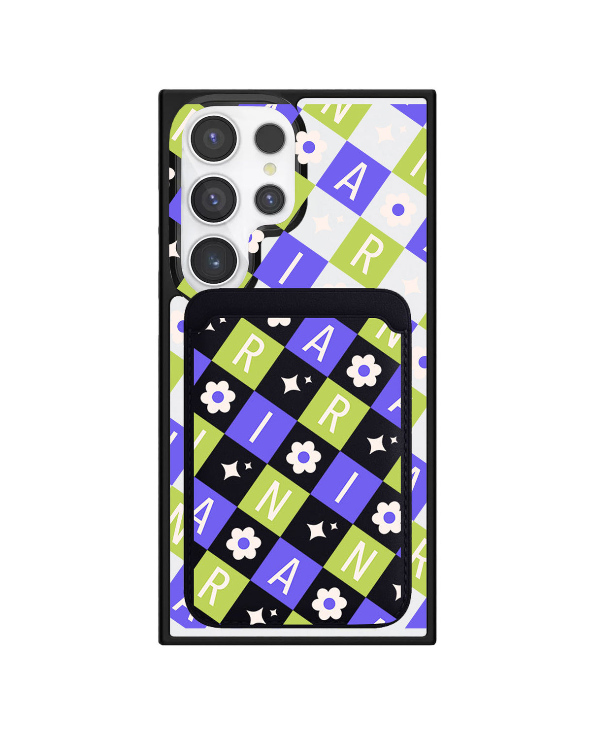 Android Magnetic Wallet Case - Flower Grid Monogram 5.0