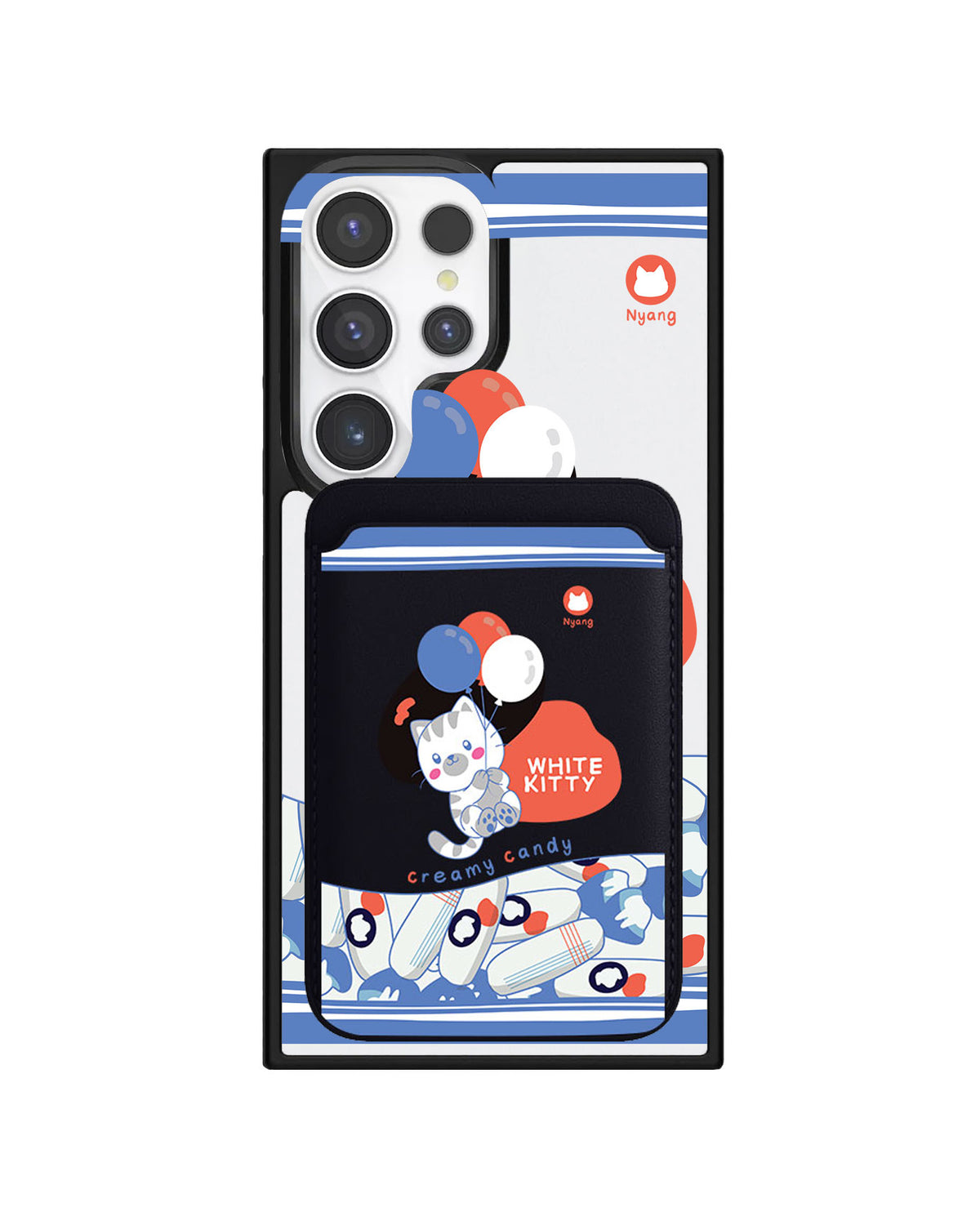 Android Magnetic Wallet Case - White Kitty